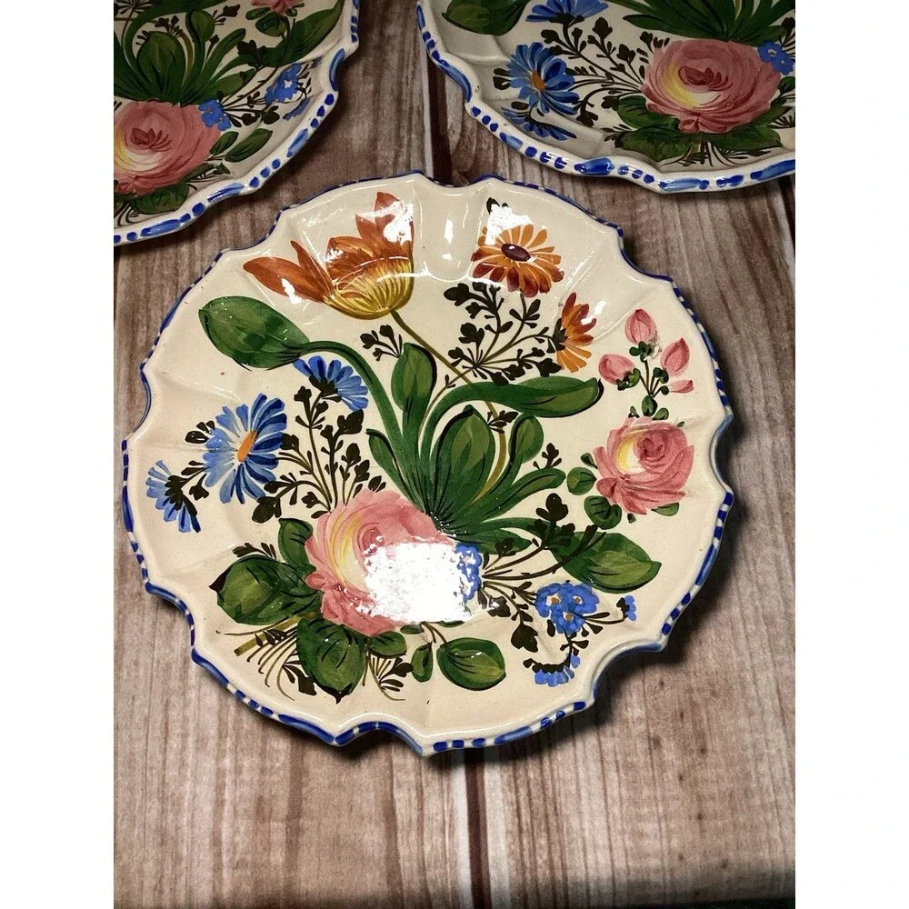 Vintage Hand Painted Nova Rose Floral Scalloped Edge Dinner Plate